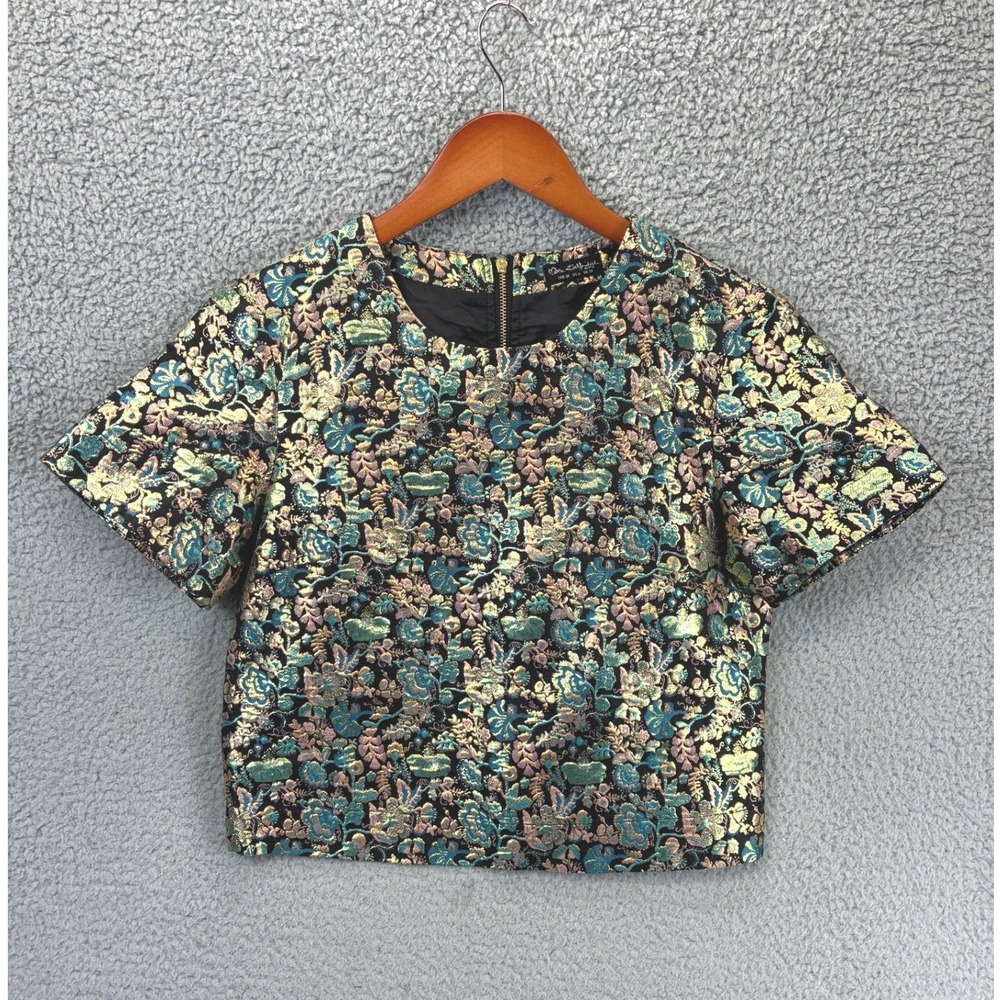 Miss Selfridge Metallic Jacquard Crop Top Womens 6 Multicolor Floral Brocade
